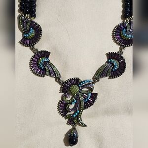 Heidi Daus vintage tripplee-Strand Necklace with Ornate Centerpiece